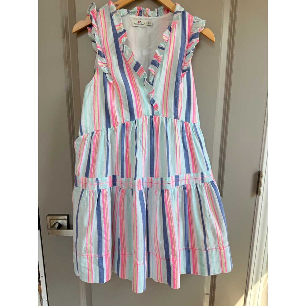 Vineyard Vines Womens Medium Striped Ruffle Tiered Sleeveless Dress Multi-Color